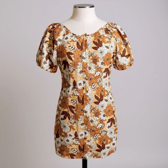 J.Crew Women’s 4 Linen Floral Puff Sleeve Mini Dress Boho Cottagecore Button Up - Picture 1 of 16